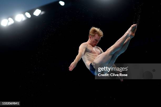 James Heatly of Team Great Britain Mexico practices ahead of the Men's 3m Springboard Final on day eleven of the Tokyo 2020 Olympic Games at Tokyo...