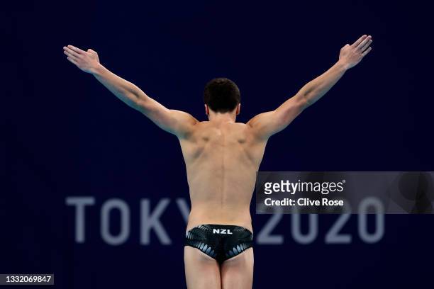Anton Down-Jenkins of Team New Zealand competes in the Men's 3m Springboard Final on day eleven of the Tokyo 2020 Olympic Games at Tokyo Aquatics...