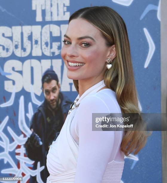 Margot Robbie attends Warner Bros. Premiere Of "The Suicide Squad" at The Landmark Westwood on August 02, 2021 in Los Angeles, California.