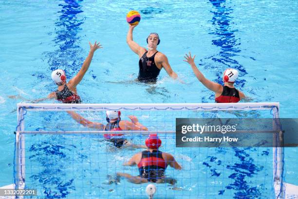 Margaret Steffens of Team United States takes a shot at goal during the Women's Quarterfinal match between Canada and the United States on day eleven...