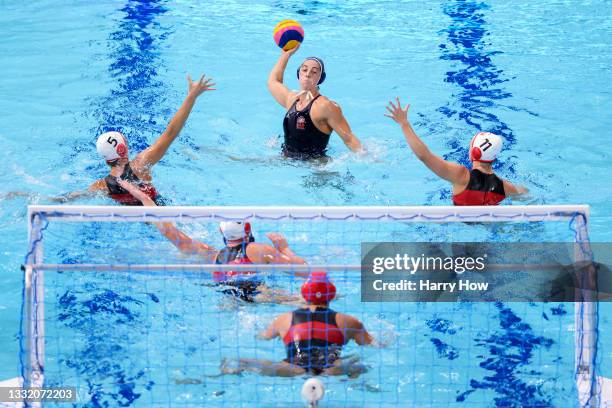 Margaret Steffens of Team United States takes a shot at goal during the Women's Quarterfinal match between Canada and the United States on day eleven...