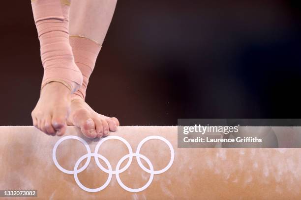 Detail of a gymnast before the Women's Balance Beam Final on day eleven of the Tokyo 2020 Olympic Games at Ariake Gymnastics Centre on August 03,...