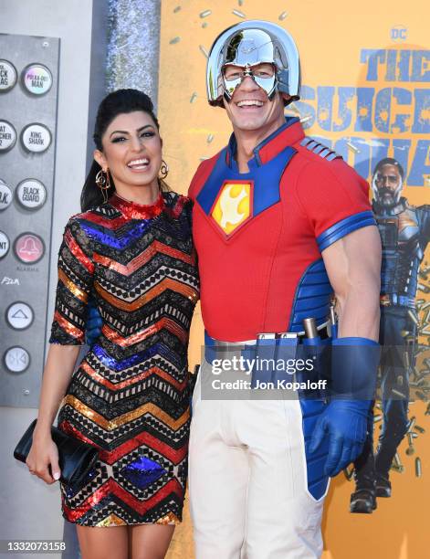 Shay Shariatzadeh and John Cena attend Warner Bros. Premiere Of "The Suicide Squad" at The Landmark Westwood on August 02, 2021 in Los Angeles,...