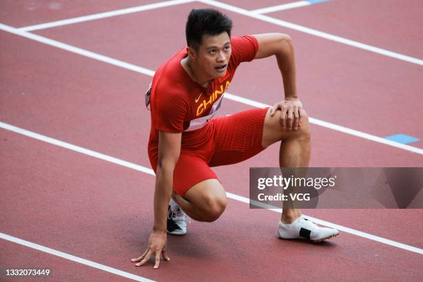 Xie Zhenye of China competes in Men's 200m Round 1 - Heat 6 on day eleven of the Tokyo 2020 Olympic Games at Olympic Stadium on August 3, 2021 in...