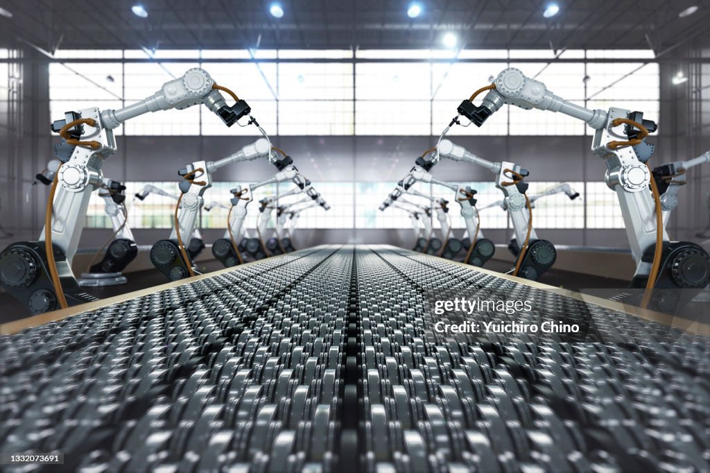Robotic arm in assembly manufacturing factory
