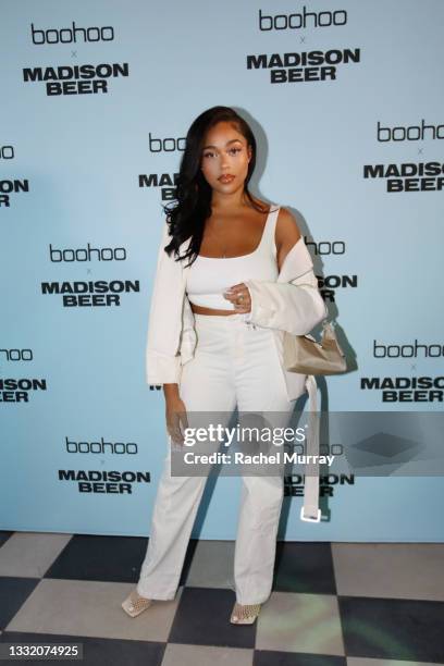 Jordyn Woods attends boohoo x Madison Beer Launch Event at Pendry West Hollywood on August 02, 2021 in Los Angeles, California.