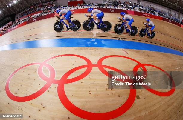 General view of Elisa Balsamo, Letizia Paternoster, Rachele Barbieri and Vittoria Guazzini of Team Italy sprint during the Women's team pursuit first...