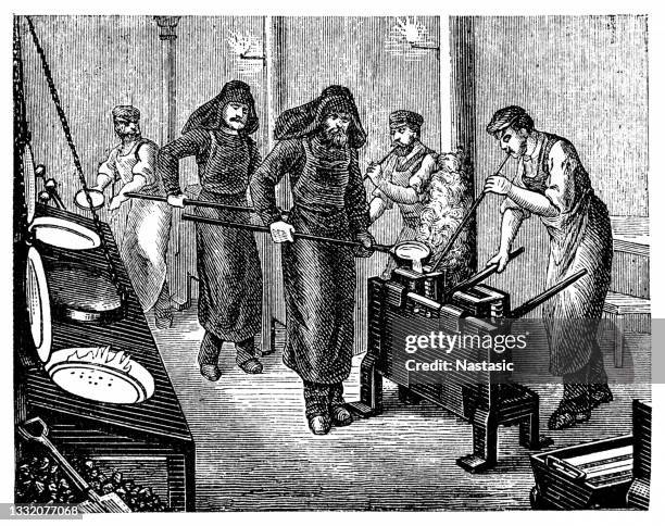 metallurgy ,coin making ,melting - mercury metal stock illustrations