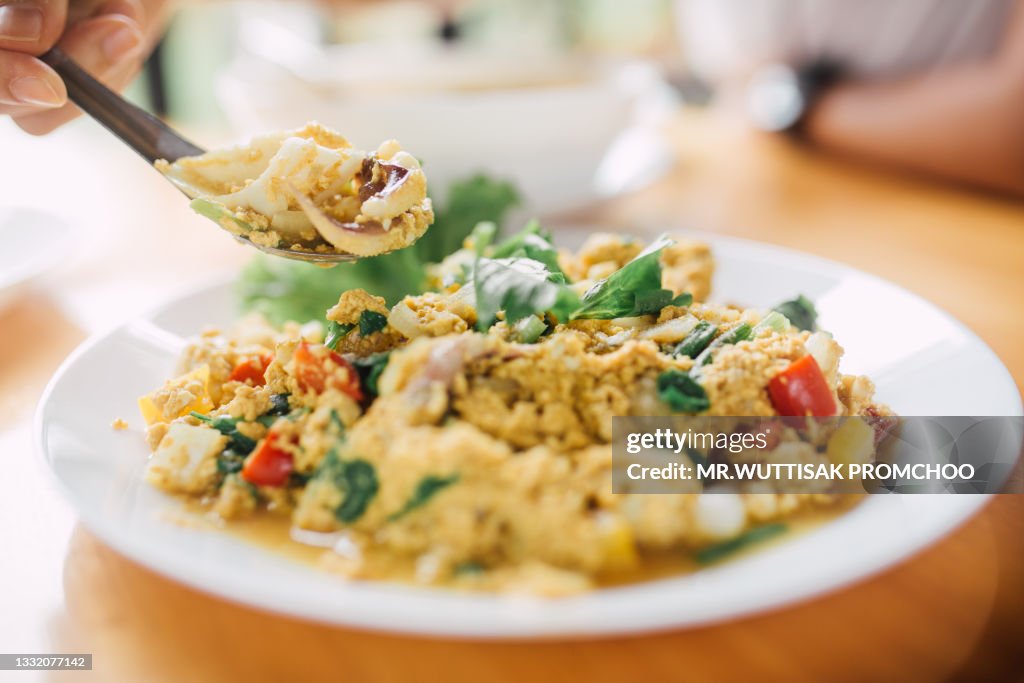 Stir Fried Squid with Curry Powder.