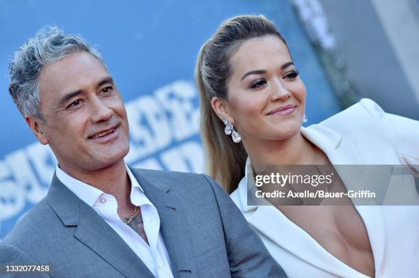 Taika Waititi and Rita Ora attend Warner Bros. Premiere of "The Suicide Squad" at The Landmark Westwood on August 02, 2021 in Los Angeles, California.