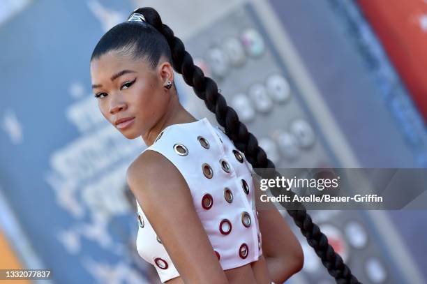 Storm Reid attends Warner Bros. Premiere of "The Suicide Squad" at The Landmark Westwood on August 02, 2021 in Los Angeles, California.