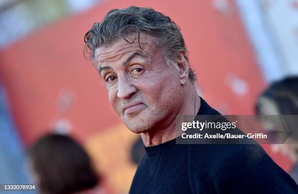 Sylvester Stallone attends Warner Bros. Premiere of "The Suicide Squad" at The Landmark Westwood on August 02, 2021 in Los Angeles, California.