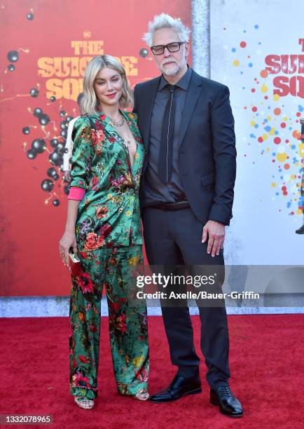 Jennifer Holland and James Gunn attend Warner Bros. Premiere of "The Suicide Squad" at The Landmark Westwood on August 02, 2021 in Los Angeles,...