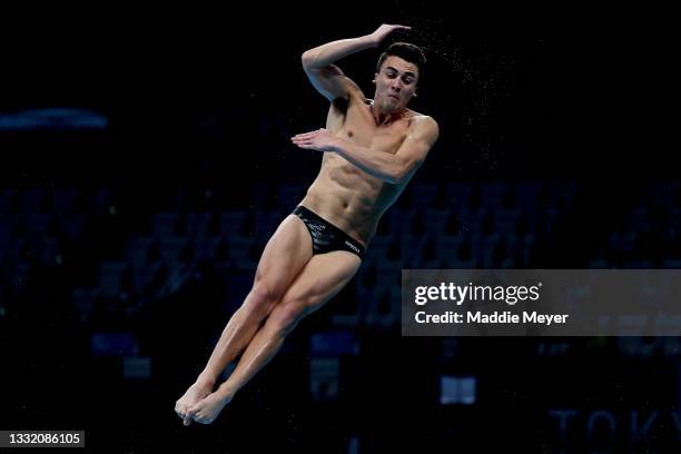 Anton Down-Jenkins of Team New Zealand competes in the Men's 3m Springboard Final on day eleven of the Tokyo 2020 Olympic Games at Tokyo Aquatics...