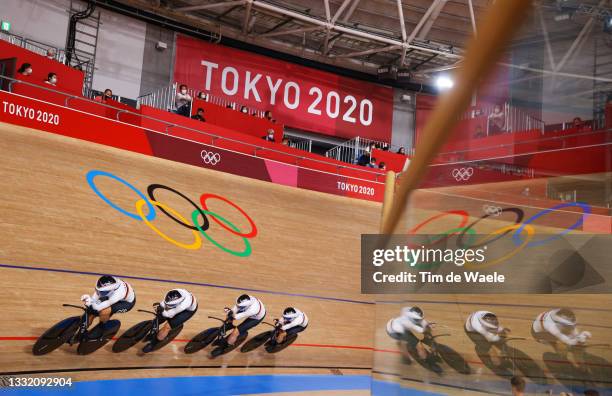 General view of Franziska Brausse, Lisa Brennauer, Lisa Klein and Mieke Kroeger of Team Germany sprint during the Women's team pursuit finals, gold...