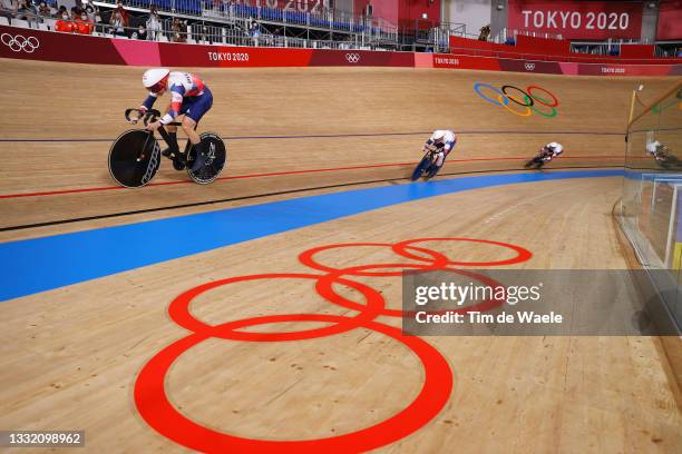 General view of Ryan Owens, Jack Carlin and Jason Kenny of Team Great Britain sprint during the Men´s team sprint finals, gold medal of the Track...