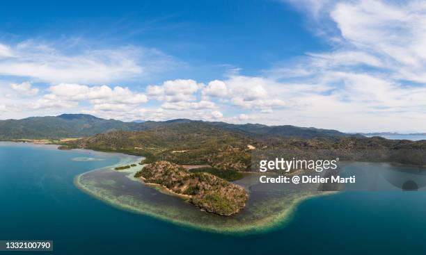 aerial panorama of the coast of flores in the rangko cave - flores indonesia stock pictures, royalty-free photos & images