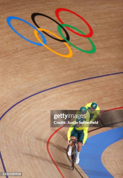 Matthew Richardson, Nathan Hart and Matthew Glaetzer of Team Australia sprint during the Men´s team sprint finals, bronze medal of the Track Cycling...