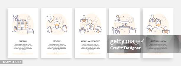 healthcare and medical concept onboarding mobile app page screen with icons. ux, ui design template vector illustration - operating theatre stock illustrations