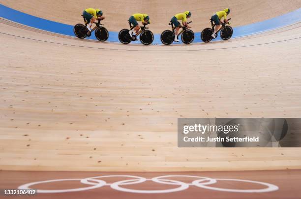 Georgia Baker, Annette Edmondson, Ashlee Ankudinoff and Maeve Plouffe of Team Australia compete during the Women's team pursuit final, 5/6th place of...