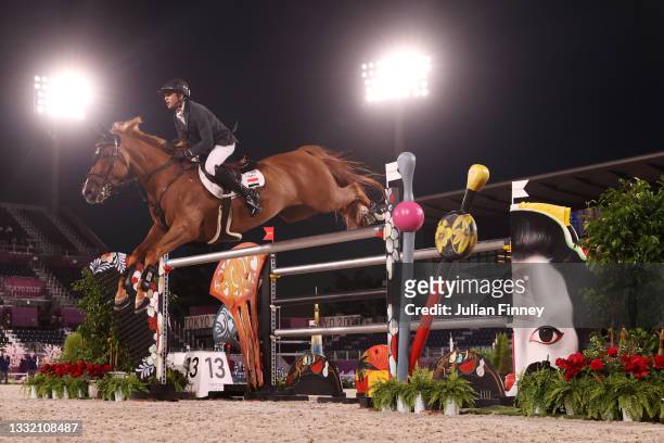 Mouda Zeyada of Team Egypt riding Galanthos Shk competes during the Jumping Individual Qualifier on day eleven of the Tokyo 2020 Olympic Games at...