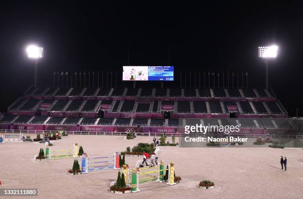 Manuel Gonzalez Dufrane of Team Mexico riding Hortensia Van De Leeuwerk competes during the Jumping Individual Qualifier on day eleven of the Tokyo...