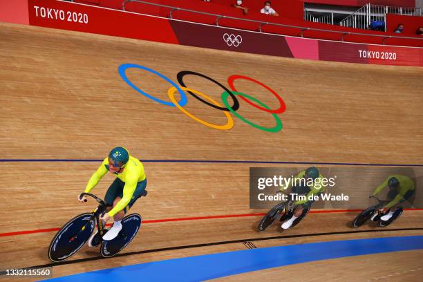 Matthew Richardson, Nathan Hart and Matthew Glaetzer of Team Australia sprint during the Men´s team sprint first round, heat 2 of the Track Cycling...