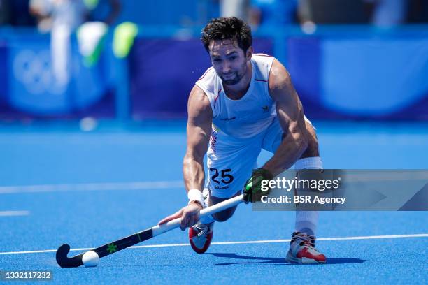 Loick Luypaert of Belgium competing in the Men's Semi Final between India and Belgium during the Tokyo 2020 Olympic Games at the Oi Hockey Stadium on...