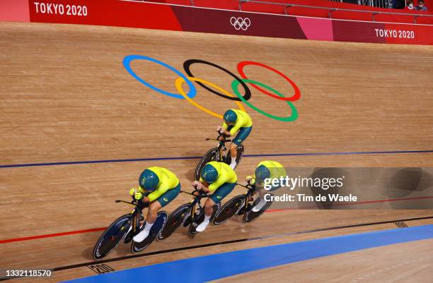 Georgia Baker, Annette Edmondson, Ashlee Ankudinoff and Maeve Plouffe of Team Australia compete during the Women's team pursuit, 5-6 of the Track...