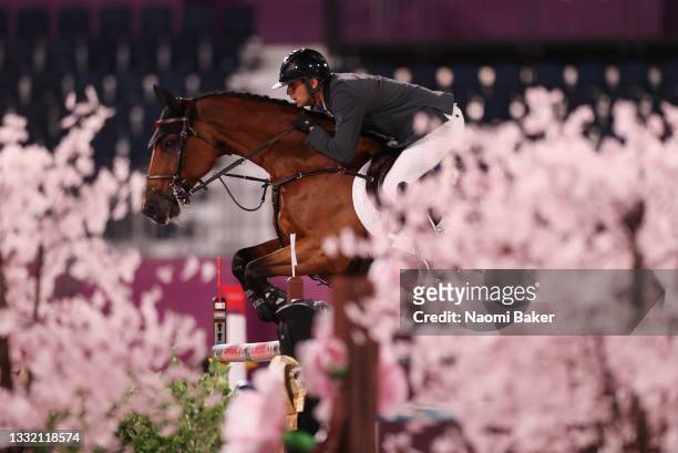 Nayel Nassar of Team Egypt riding Igor Van De Wittemoere competes during the Jumping Individual Qualifier on day eleven of the Tokyo 2020 Olympic...