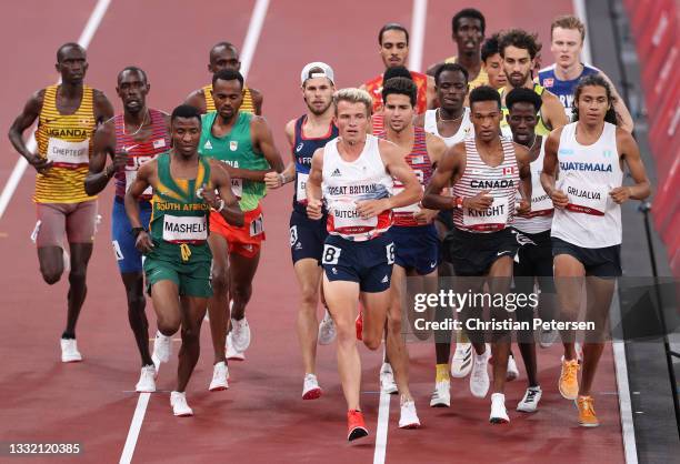 Athletes compete in the Men's 5000m heats on day eleven of the Tokyo 2020 Olympic Games at Olympic Stadium on August 03, 2021 in Tokyo, Japan.