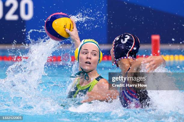 Keesja Gofers of Team Australia is defended by Ekaterina Prokofyeva of Team ROC during the Women's Quarterfinal match between Australia and Team ROC...