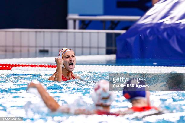 Roser Tarrago of Spain during the Tokyo 2020 Olympic Waterpolo Tournament women's quarterfinal match between Spain and China at Tatsumi Waterpolo...