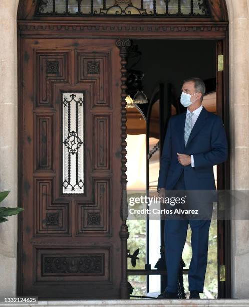 King Felipe VI of Spain ahead of receiving Prime Minister Pedro Sanchez at the Marivent Palace on August 03, 2021 in Palma de Mallorca, Spain.