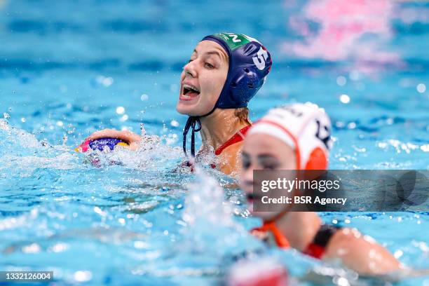 Gabriella Szucs of Hungary during the Tokyo 2020 Olympic Waterpolo Tournament women's quarterfinal match between Netherlands and Hungary at Tatsumi...