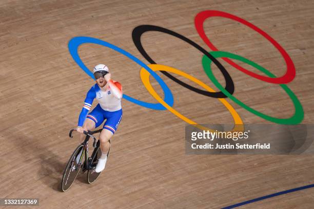 Sebastien Vigier of Team France celebrates winning a bronze medal during the Men´s team sprint finals, gold medal of the Track Cycling on day eleven...