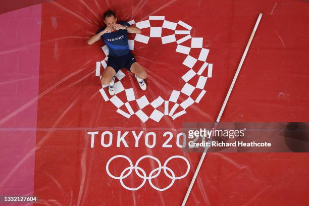 Renaud Lavillenie of Team France competes in the Men's Pole Vault Final on day eleven of the Tokyo 2020 Olympic Games at Olympic Stadium on August...