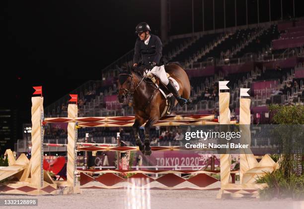 Geir Gulliksen of Team Norway riding Quatro competes during the Jumping Individual Qualifier on day eleven of the Tokyo 2020 Olympic Games at...