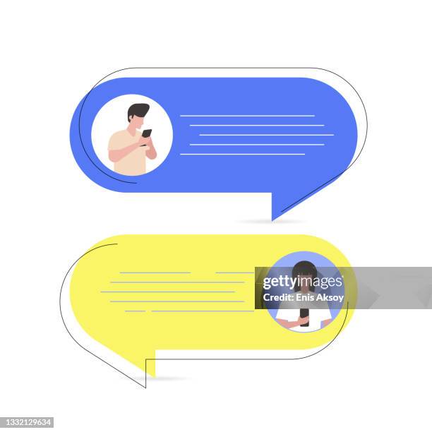 friends chatting online - couple using phone at home stock illustrations