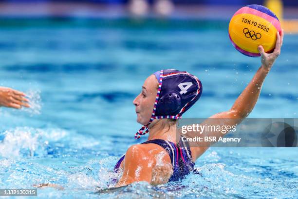 Elvina Karimova of ROC during the Tokyo 2020 Olympic Waterpolo Tournament women's quarterfinal match between Australia and ROC at Tatsumi Waterpolo...