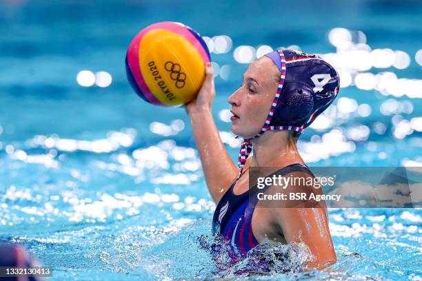 Elvina Karimova of ROC during the Tokyo 2020 Olympic Waterpolo Tournament women's quarterfinal match between Australia and ROC at Tatsumi Waterpolo...