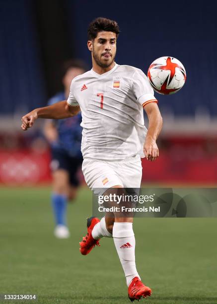 Marco Asensio of Team Spain chases down the ball during the Men's Football Semi-final match between Japan and Spain on day eleven of the Tokyo 2020...