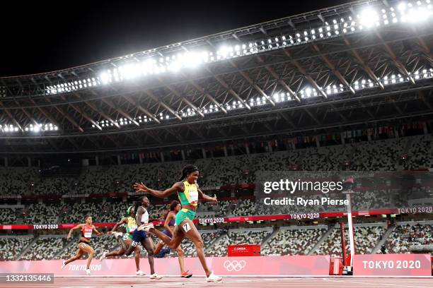 Elaine Thompson-Herah of Team Jamaica wins the gold medal in the Women's 200m Final on day eleven of the Tokyo 2020 Olympic Games at Olympic Stadium...