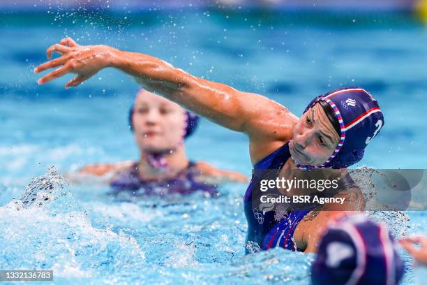 Ekaterina Prokofyeva of ROC during the Tokyo 2020 Olympic Waterpolo Tournament women's quarterfinal match between Australia and ROC at Tatsumi...