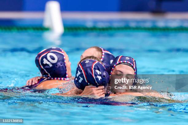 Evgeniya Soboleva of ROC, Evgeniya Ivanova of ROC, Elvina Karimova of ROC during the Tokyo 2020 Olympic Waterpolo Tournament women's quarterfinal...