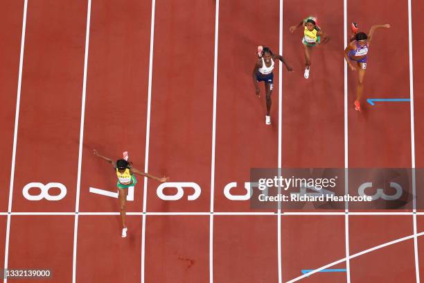 Elaine Thompson-Herah of Team Jamaica wins the gold medal in the Women's 200m Final on day eleven of the Tokyo 2020 Olympic Games at Olympic Stadium...