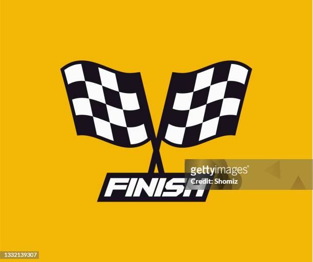 checkered race flags crossed. two start or finish flags in a cross. - achievement logo stock illustrations