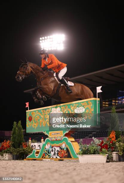 Marc Houtzager of Team Netherlands riding Dante competes during the Jumping Individual Qualifier on day eleven of the Tokyo 2020 Olympic Games at...