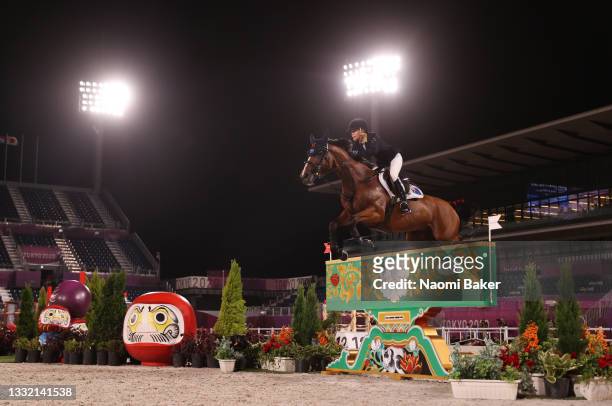 Edwina Tops-Alexander of Team Australia riding Identity Vitseroel competes during the Jumping Individual Qualifier on day eleven of the Tokyo 2020...
