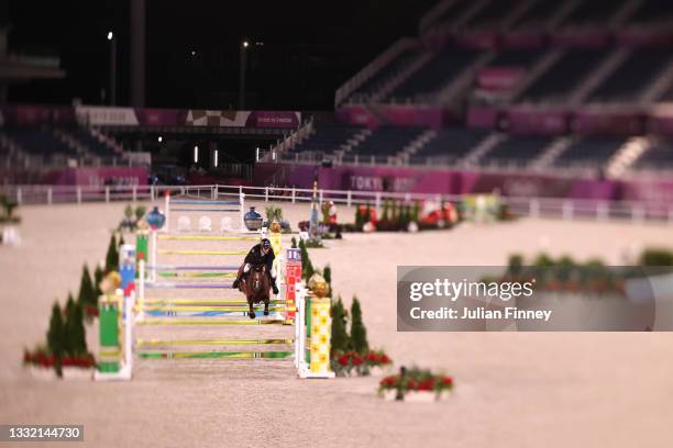 Bruce Goodin of Team New Zealand riding Danny V competes during the Jumping Individual Qualifier on day eleven of the Tokyo 2020 Olympic Games at...